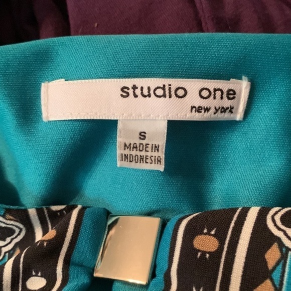 Studio One New York Long Sleeve Shift Dress Turquoise Paisley Print Size Small - Picture 2 of 9